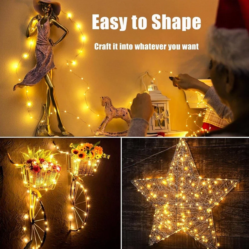 Warm White LED Fairy Lights Battery Operated 8 Modes Waterproof Copper Wire 2pk